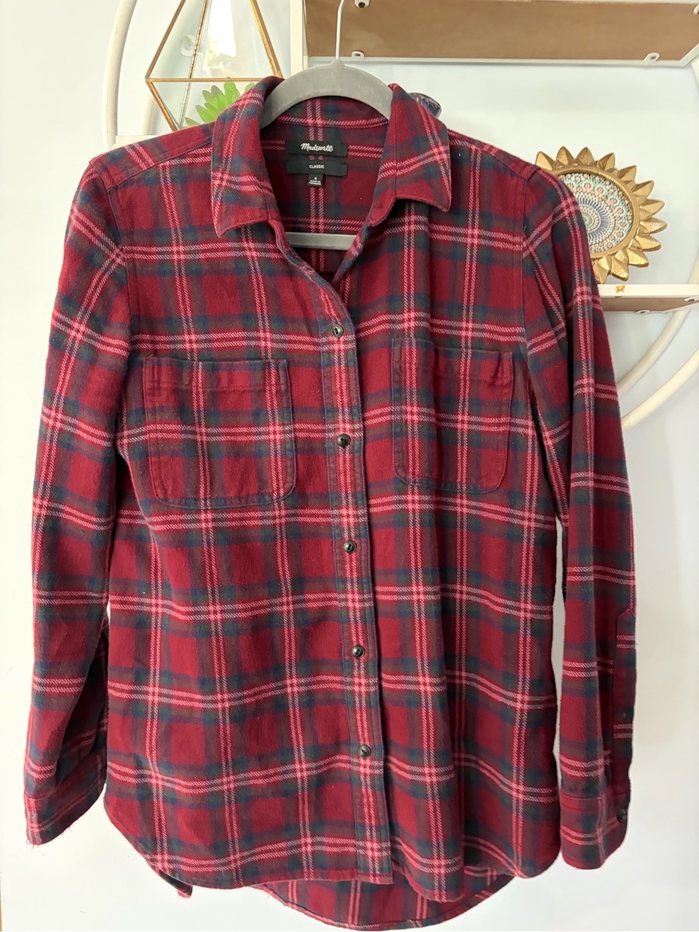 Madewell Women’s Small S Classic Red and Navy Plaid Button-Down Shirt